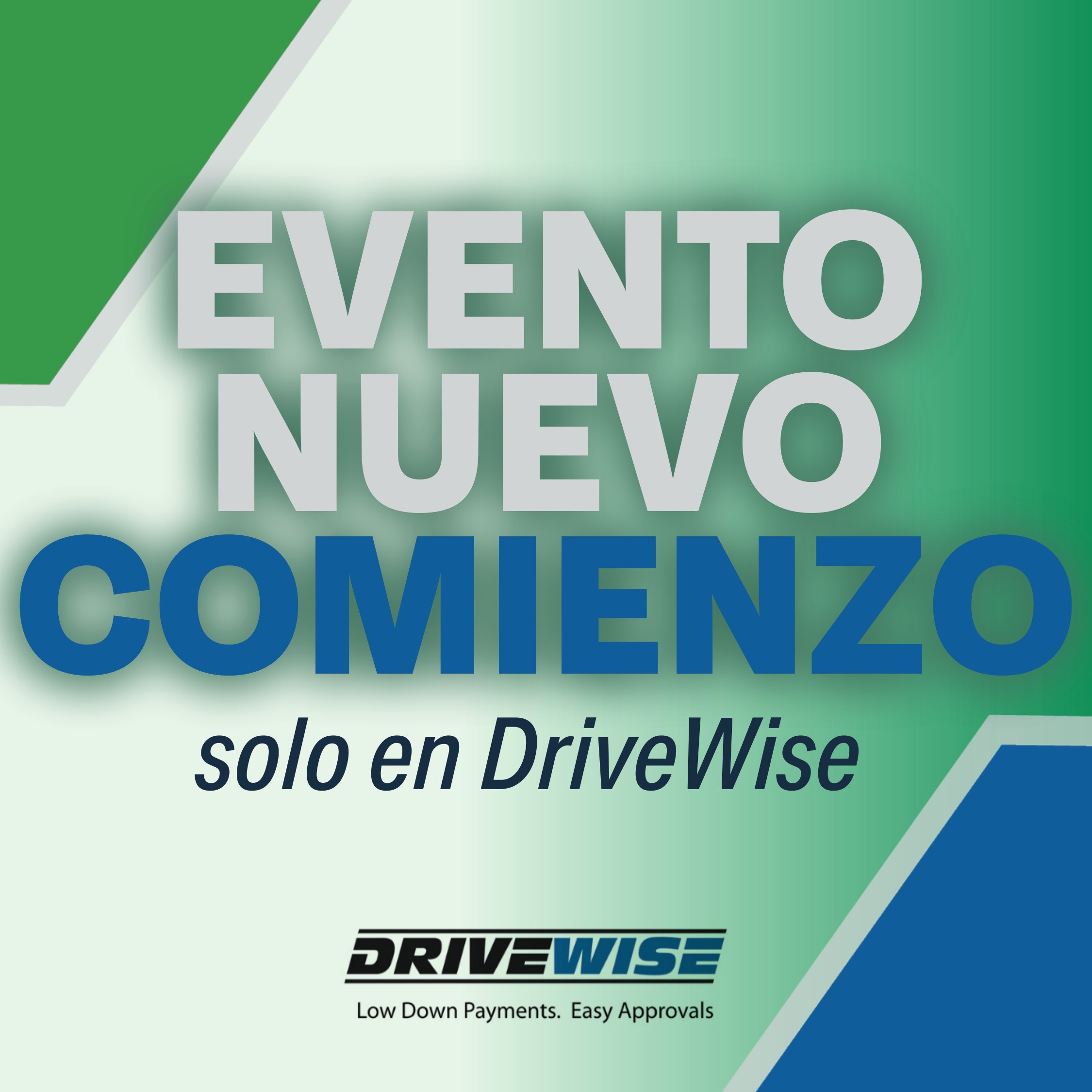 Evento Nuevo Comienzo DriveWise square social graphic in Spanish