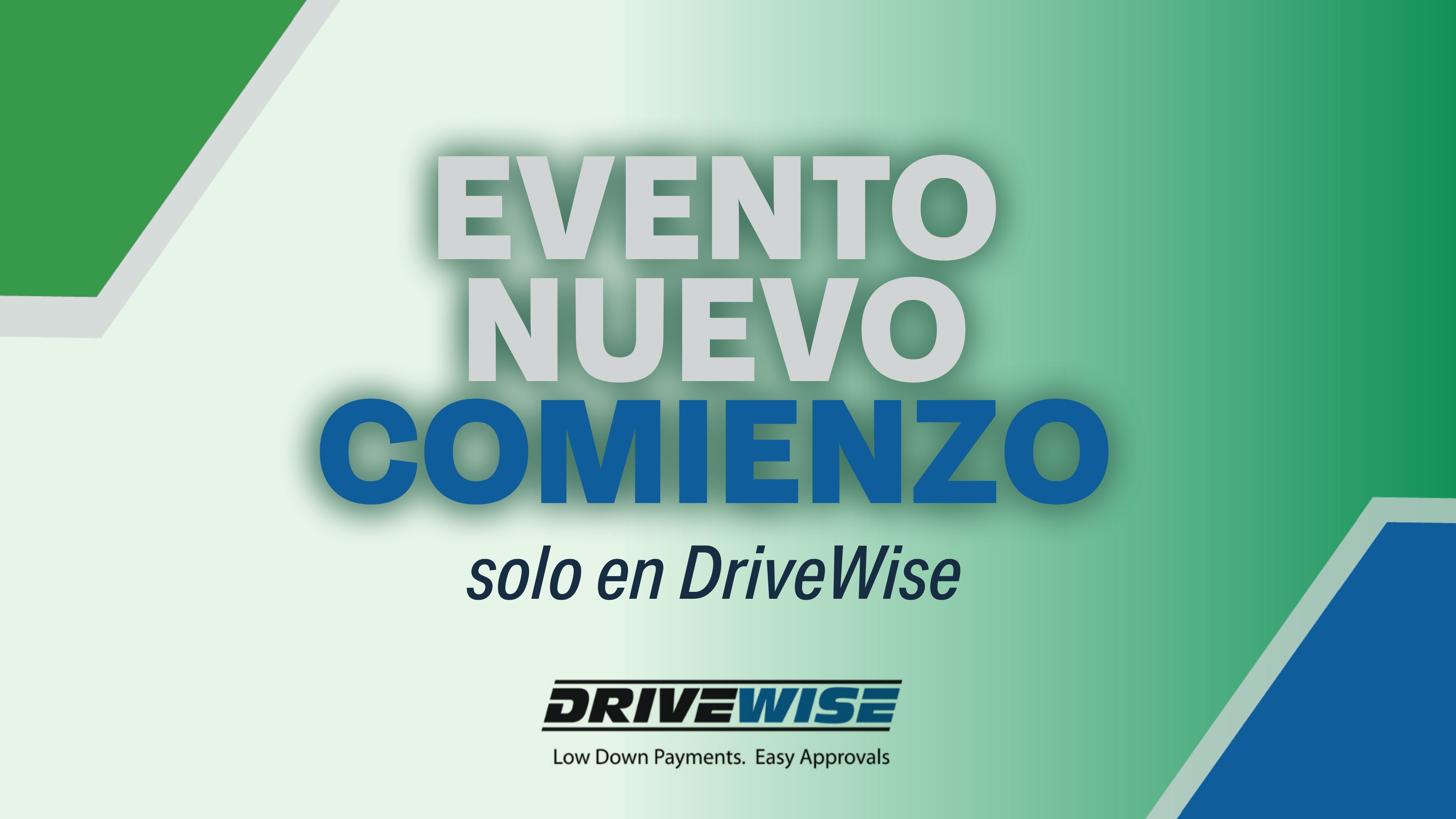 Evento Nuevo Comienzo DriveWise 16:9 landscape graphic in Spanish